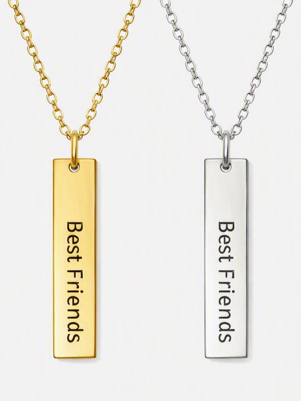 Best Friends Bar Necklace Set Stainless Steel Silver Gold Tone Friendship Gift